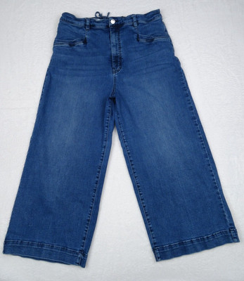 We The Free Womens Jeans Size 35 Blue Curvy Lace-Up Back Crop Wide Leg Baggy