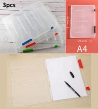 3 Pack Clear A4 File Box, Plastic Paper Storage Magazine Organizer Case 3 Colors