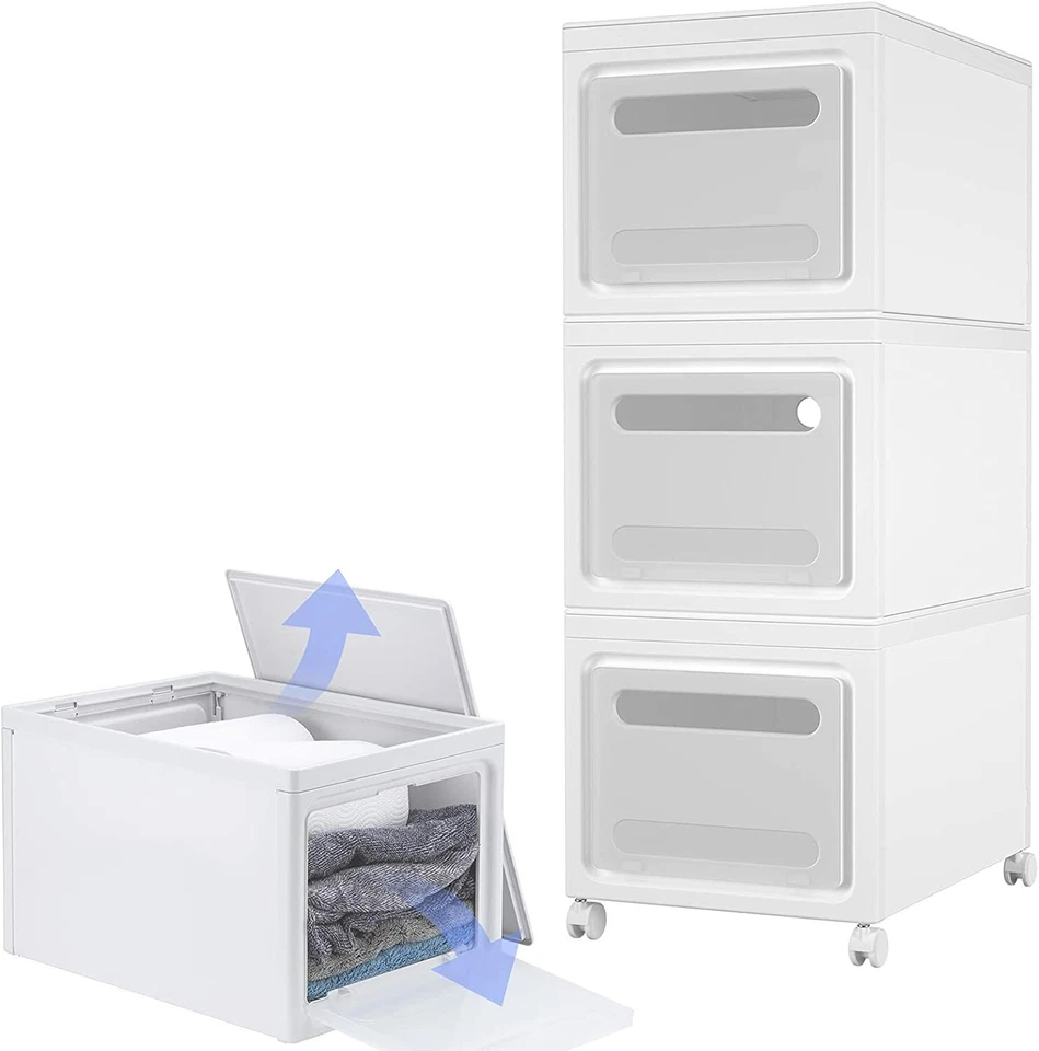 Caja de zapatos plegable de almacenamiento de plástico blanco organizador de ropa apilable 3 piezas Foto 4 de 4