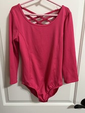 Bright Pink Future Star By Capezio Girls Dance Leotard Size L - Criss Cross Back