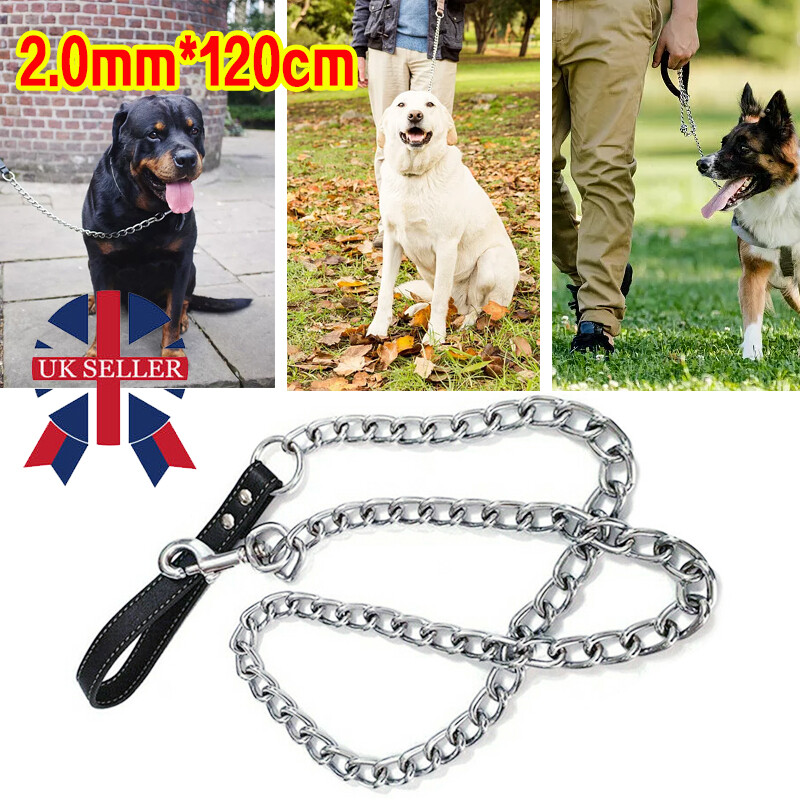 Metal Chain Dog Lead Pet Puppy Leash 120cm Long Heavy Duty AntiChew