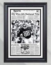 1985 Oklahoma Sooners National Champions Framed Newspaper Print