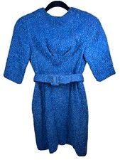 VTG 1950's 1960's Women  s Tailored Cobalt Blue Dress Knee Length Small Handmade