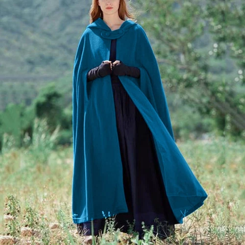 Damen Wollmischung Kapuze Knopf Cape Poncho Maxi Umhang Mantel Wintermantel Elegant - Bild 18 von 20