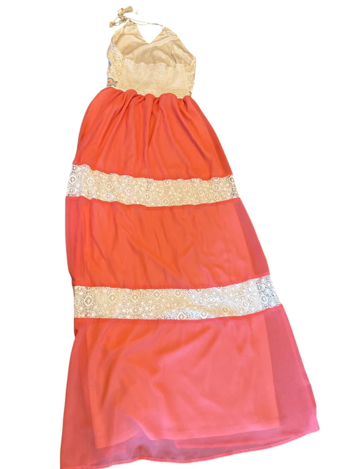 Maxi Vestido Coral Flying Tomato Para Mujer Halter Cuello Corbata Pequeño Verano Casa Foto 4 de 4