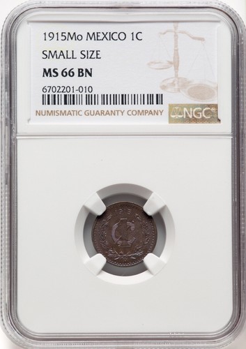 MEXICO E.U. "ZAPATA" 1915 1 CENTAVO COIN, NGC CERTIFIED UNCIRCULATED MS66-BN