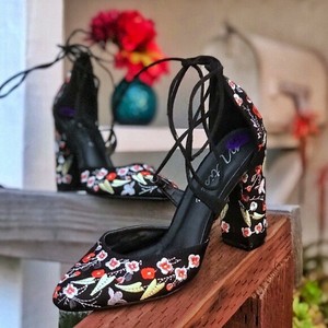 black floral block heels