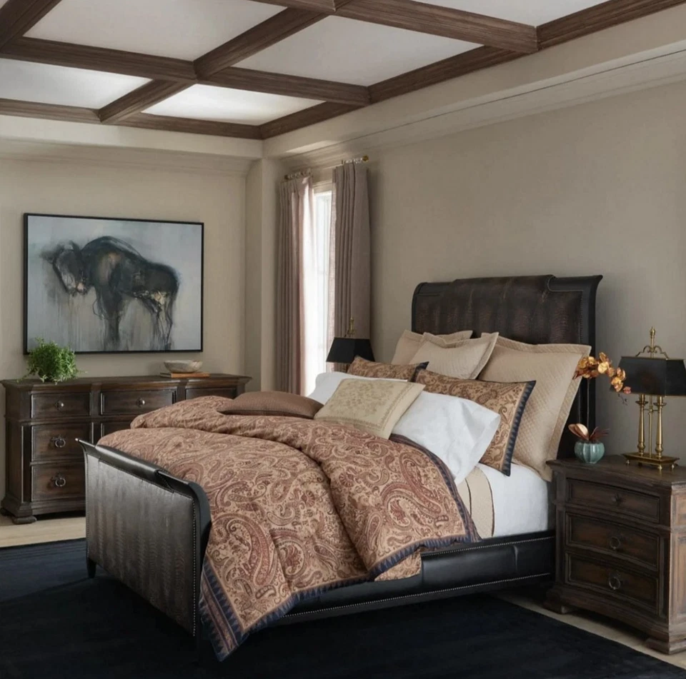 Ralph Lauren Anderson Paisley Duvet Cover Queen Neutral/ Navy 300TC Cotton $400 - Image 2 of 4