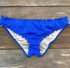 Shade  Shore Ruffle Cheeky Bikini Swimsuit Bottom Size LARGE Blue Ribbed