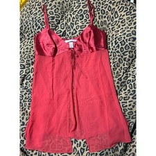 Victoria's Secret Vintage Red Satin  Sheer Short Chemise Lingerie Nightgown, L