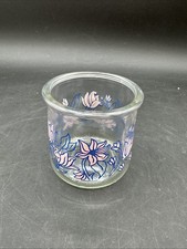 1 Oui Yogurt Limited Edition Floral Glass Jar, Flowers, Pink Blue Flowers