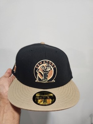 New Era Washington Senators 1960 Patch 59FIFTY Fitted Hat Cap  7 1/4 Black/Khaki