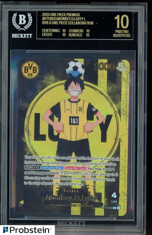 2025 BVB X ONE PIECE MATCH DAY PROMOS #003 MONKEY D. LUFFY BGS 10 BLACK LABEL