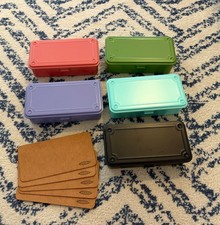 Lot of 5 TOYO T-190 Stackable Steel Storage Boxes with Leather Insert, Used
