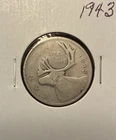 1943 - Canada 25 Cents/Quarter - 0.800 Silver Coin