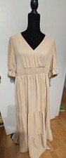 Shein Casual Tiered Midi Dress In Nude/Beige XL Short Sleeve V Neck