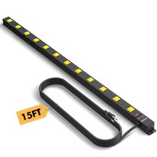 12 Outlet Long Power Strip with 15ft Cord, Wide Spaced Industrial Heavy Duty ...