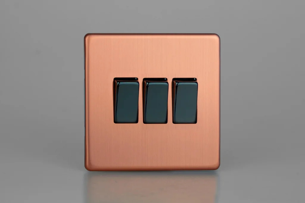 Switch Copper Triple Light 10A 3-Gang 2-Way Urban Screwless Brushed + Iridium