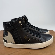 New Big Kids Geox Kalispera Black Leather High Top Shoes Size 35 US 3.5 Y