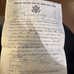 Honorable Discharge Document For World War I ;permanent Good Conduct Pass;