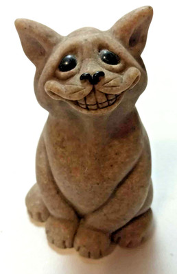 4'' vtg Quarry Critters Cat  Chico  2000 Figurine Second Nature Design Big Smile