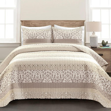 Boho Stripe Reversible Cotton Quilt 3-Piece Set, King, Neutral - Bold Colorful B