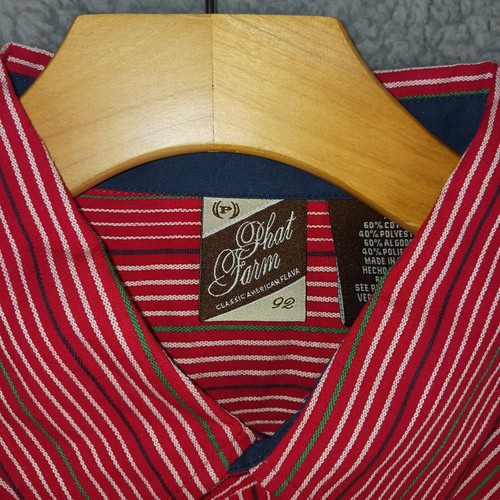 Phat Farm Shirt Mens XL Red Striped All Over Long Sleeve Dead Stock Vintage Y2K - Picture 2 of 11