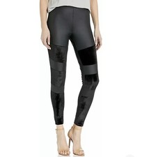 Yummie Womens Leggings Medium High Rise Velvet Shine Moto Black NEW