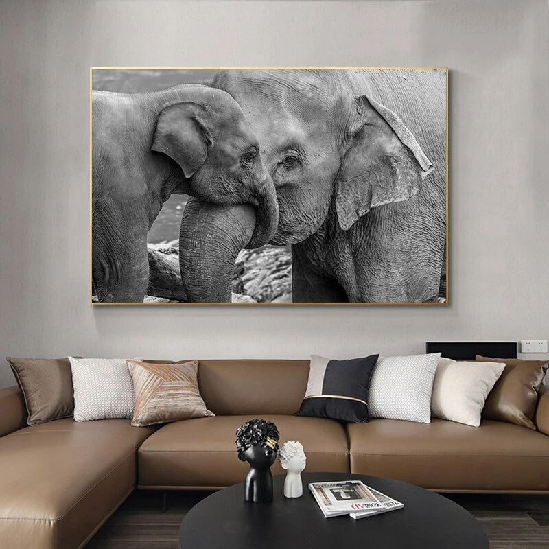 Quadro em tela de elefante preto e branco gravuras animais arte na parede - Imagem 2 de 4