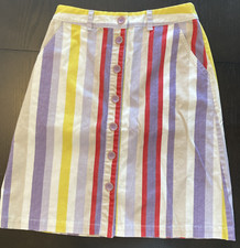 Maeve Anthropologie Women Button Front Skirt Multi Color Striped Pockets Size 6