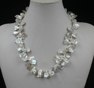 Natural White luster baroque 12x14 mm kasumi pearl necklace 18''