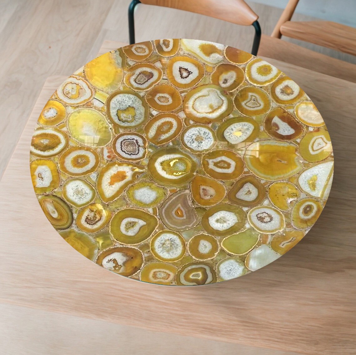 Yellow Agate Round Coffee Table with Agate Side Table Top for Stylish Home Decor