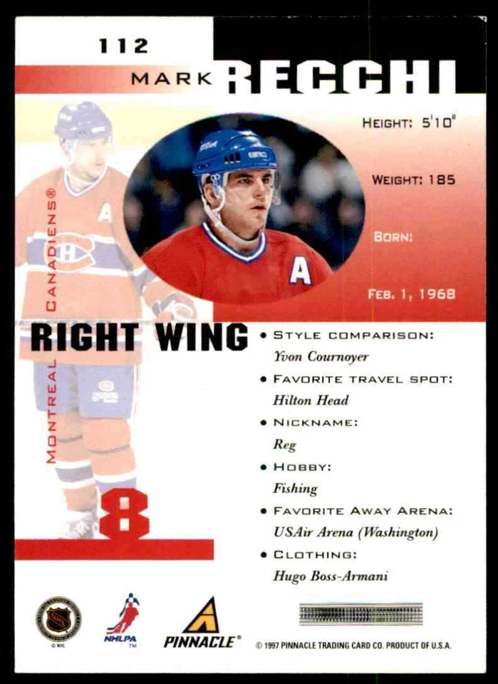1997-98 Pinnacle Inside Mark Recchi #112 - Image 2 of 2