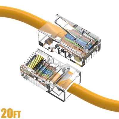 20FT Cat5e RJ45 Ethernet LAN Network UTP Non-Booted Patch Cable Copper Yellow