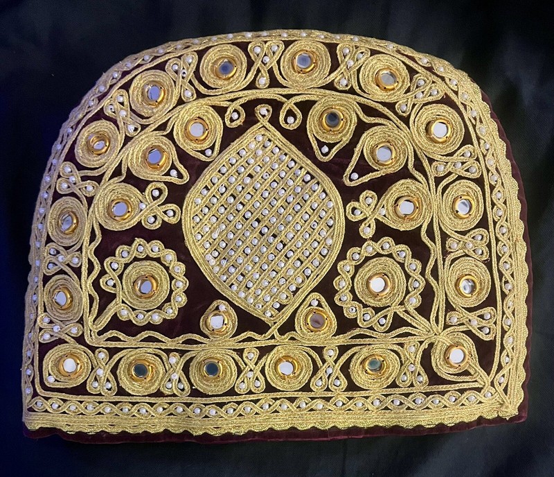 Vintage Dark Red/Maroon Velvet Tea Cozy Mirrored With Pearl Beads Gold Trim