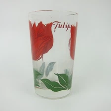 Vintage Boscul Peanut Butter Juice Glass Red Tulip Flowers Swanky Swig Tumbler