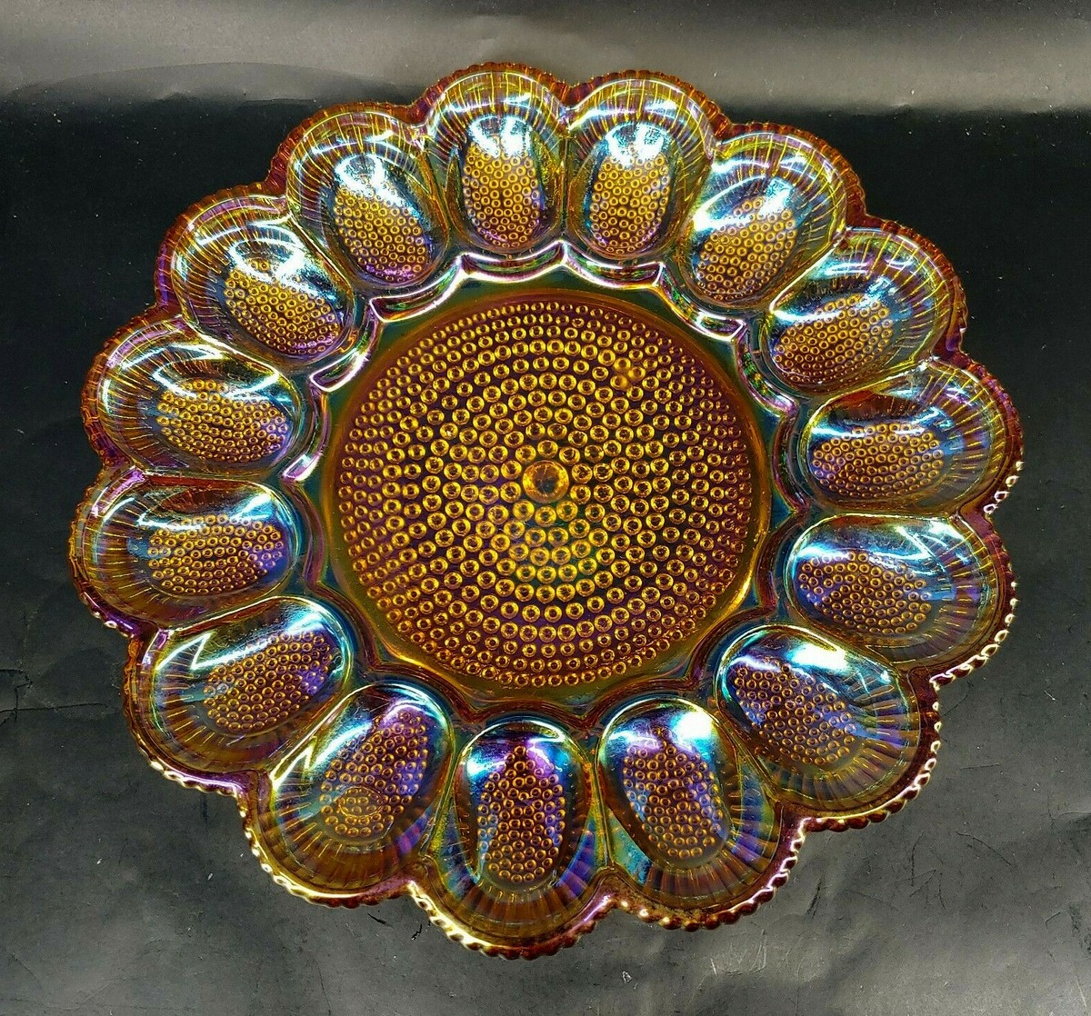 Indiana Depression Marigold Carnival Glass Deviled Hobnail Egg