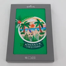 Hallmark Merry Christmas Cards Box of 16 New Snow Globe Beach Sand Snowman Green