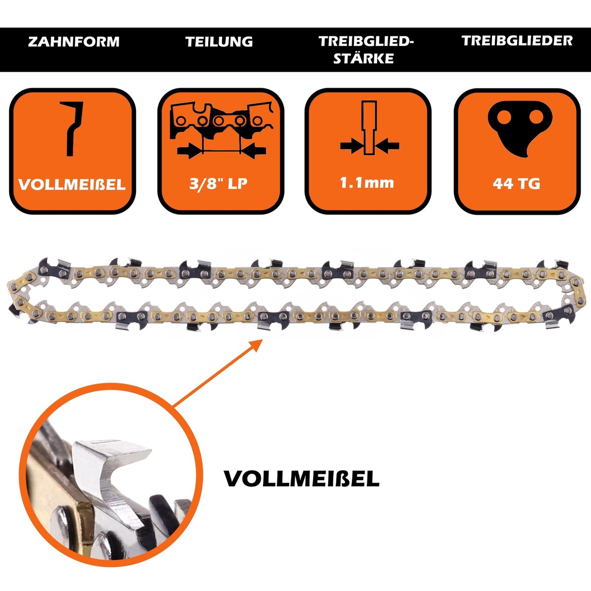 3x Ketten Für Stihl Motorsäge Sägekette Kette 30cm Vollmeißel Für Stihl MS170 171 192 181 3/8 44TG Stihl Kettensägen Gebraucht