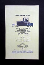 TITANIC  VERY COLLECTABLE  PAPER REPLICA  THIRD CLASS MENU   FOR APRIL 14th 1912
