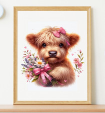 Cow Wall Art Print. Cow With Pink Bow Art Print, Farmhouse Wall Art Decor, Cows