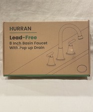 Hurran Brushed Gold Faucet For Bathroom Sink 3 Holes With Pop-Up Drain Lead-Free