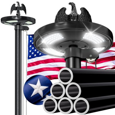 11 Gauge 25FT Flag Pole with 144 LED Solar Light,Extra Thick Heavy Duty Alumi...