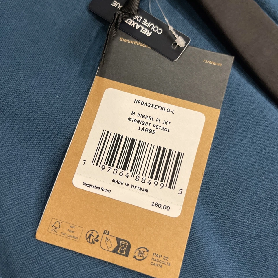 The North Face Mens Highrail Fleece Jacket Hoodie Relaxed Midnight Petrol LARGE - Image 2 of 4