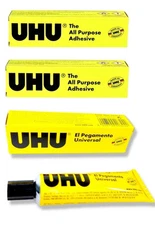 3 UHU Tubes Glue 35 ml. All Purpose Adhesive Crystal Clear Repair All Materials 