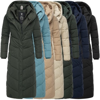 Ragwear Damen Wintermantel  Steppmantel lang mit Kapuze Natalka Extralong Intl