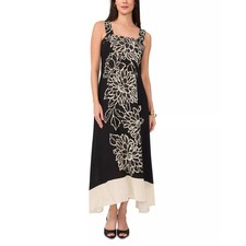 Vince Camuto Women Rich Black Floral Rayon Square Neck Relaxed Maxi Dress Size S