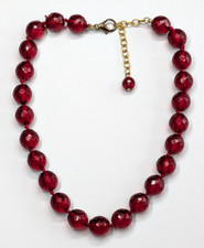 Vintage Cherry Red Glass Faceted Beaded Adjustable 17-19" Long Necklace