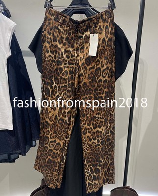 ZARA NEW WOMAN MID-RISE ANIMAL PRINT JACQUARD PANTS ZW LEOPARD