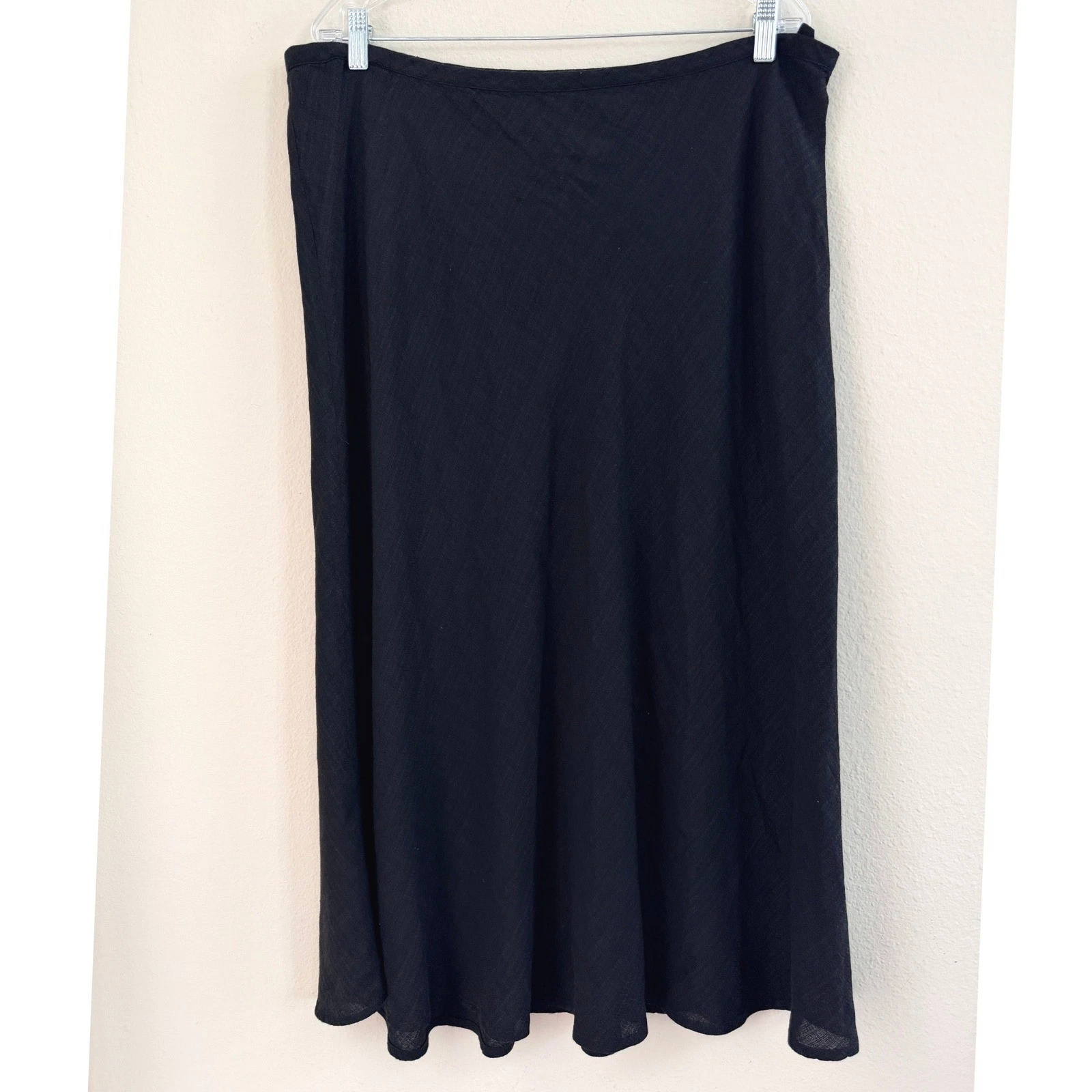 EILEEN FISHER Black Viscose Linen Blend Midi Skirt Size Large Italian Lagenlook